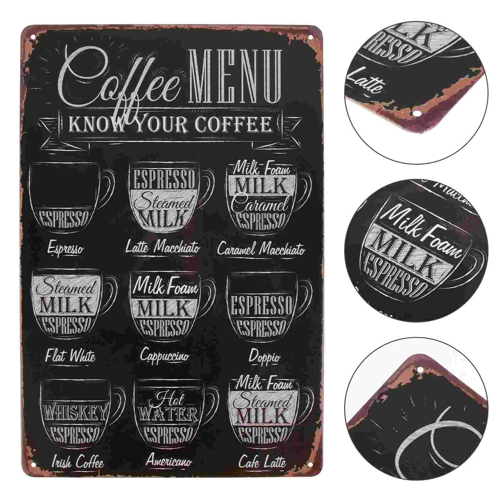 Постер кофейного меню; Металлическая жестяная вывеска бара, паба; Настенное украшение для кофейного уголка, кухни Кафе.