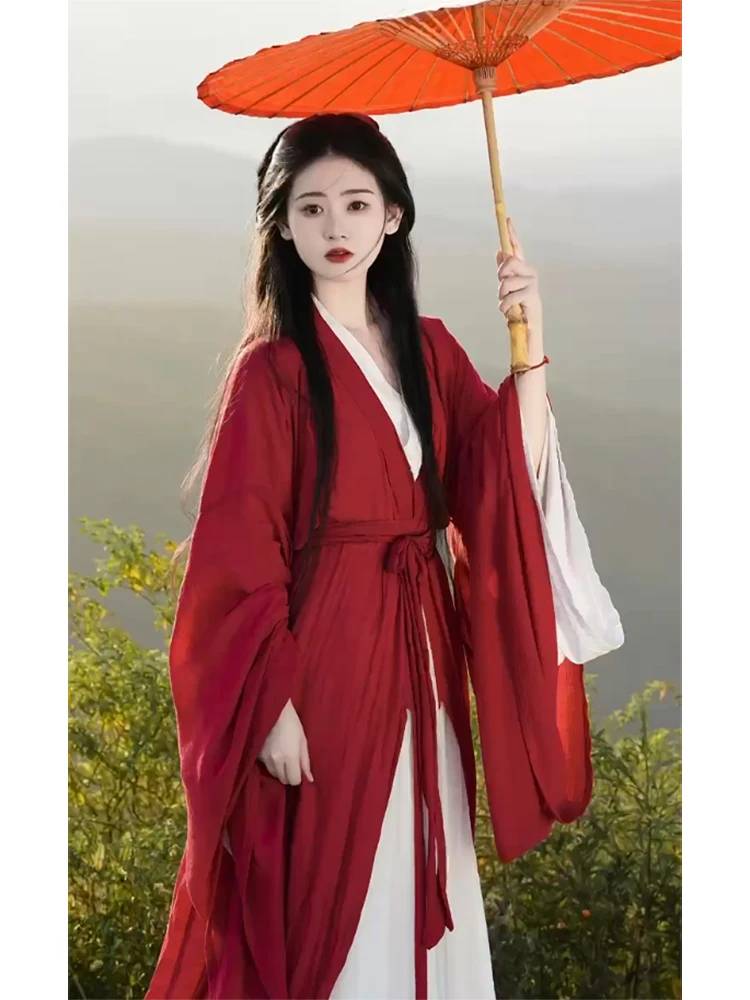 Китайский стиль Ханфу, традиционный красный струящийся восточный костюм феи для косплея, платье для сценических танцев, платье феи, древнекитайский костюм