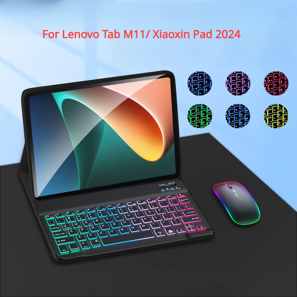 Магнитная беспроводная клавиатура Bluetooth с подсветкой, чехол для мыши для Lenovo Tab M11 Xiaoxin Pad 2024, 11-дюймовый защитный чехол