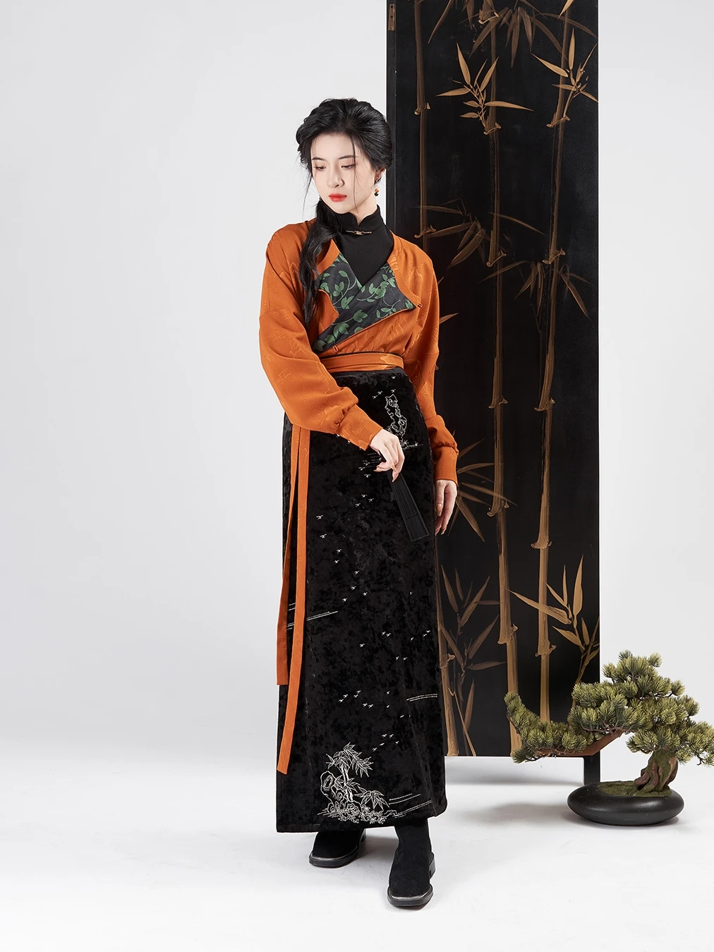 Новый топ Song Hanfu в китайском стиле с водолазками, бархатной юбкой с вышивкой