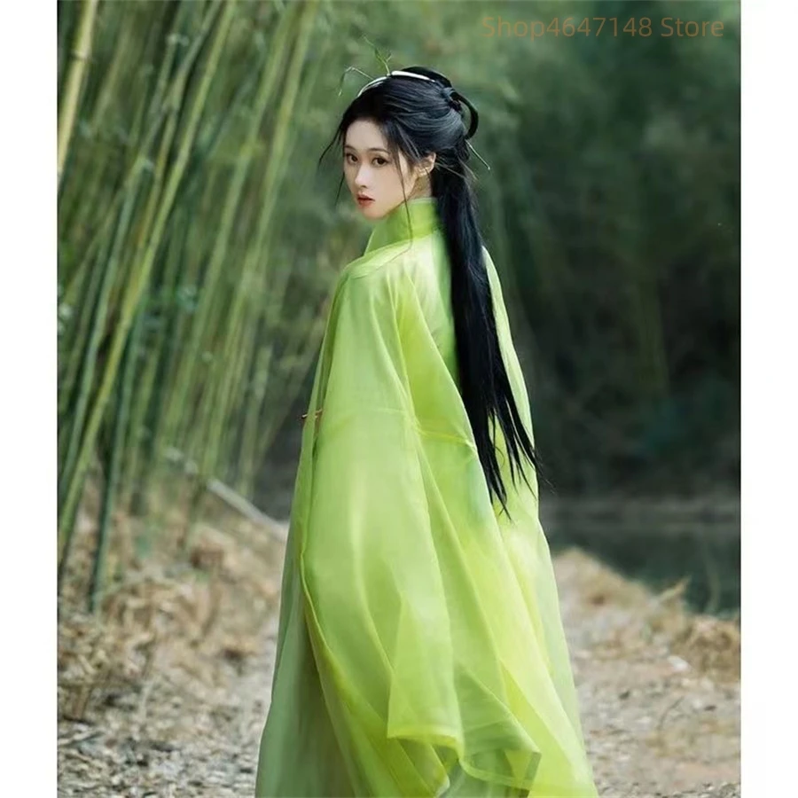 Hanfu Платье женское Китайское традиционное винтажное Hanfu Женский костюм для косплея на Хэллоуин с принтом Hanfu Зеленый 3 шт. компл. Плюс Размер XL