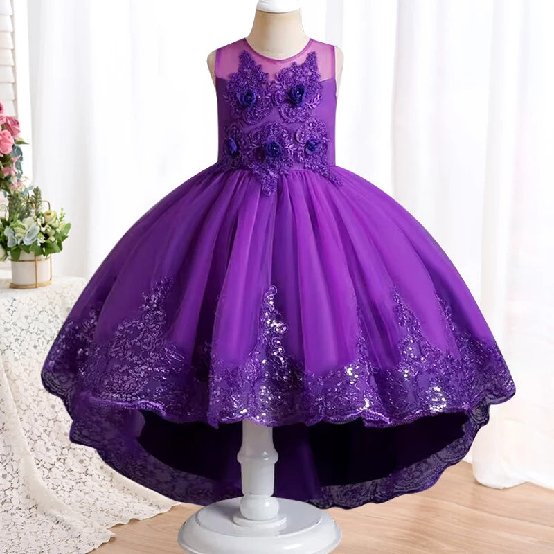 Платье принцессы с блестками для девочек 4-12 лет, детское сетчатое платье с вышивкой, свадебное платье для ведущей банкета, вечернее платье