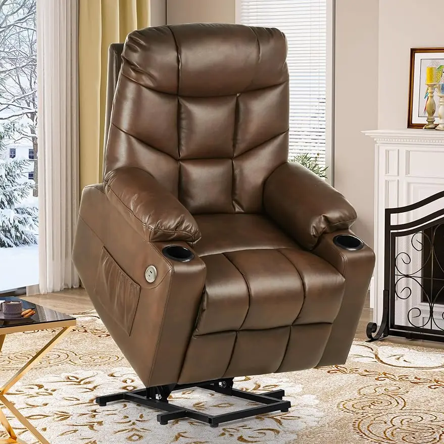 Кресло-качалка с Электроприводом для пожилых Людей, Кожаное Кресло-качалка с массажем и Подогревом, Просторное Сиденье, USB-порты