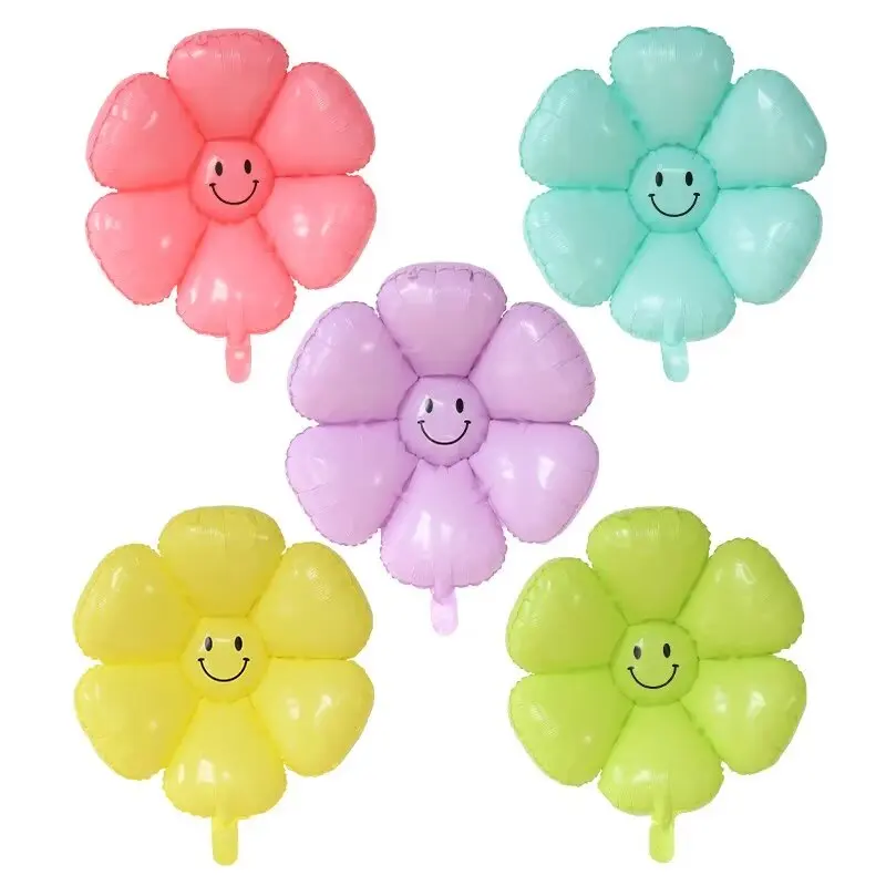 5 ШТ. воздушных шаров с цветами разных цветов, улыбающимися рожицами, маленькими маргаритками, воздушные шары из алюминиевой пленки, украшения для вечеринок, детские игрушки