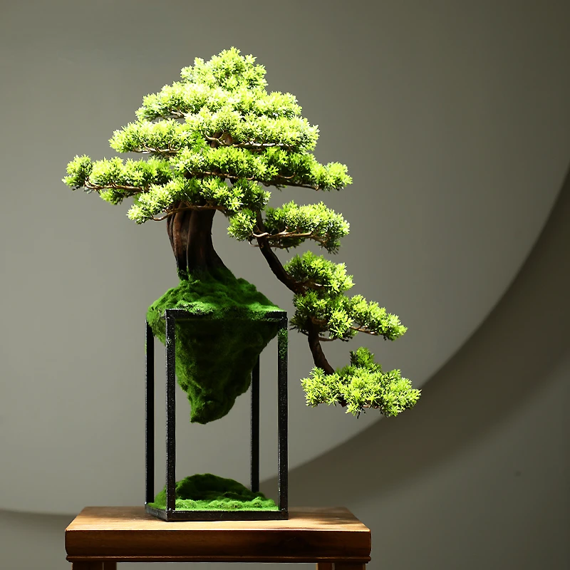 Имитационное растение в китайском стиле бонсай в помещении гостеприимная сосна зеленое растение в горшке поддельное дерево микро-ландшафтное украшение