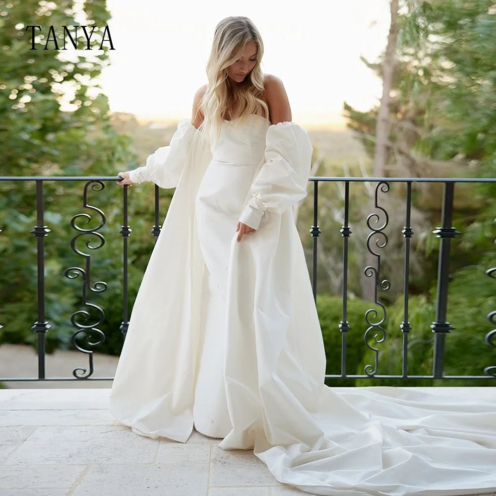 Элегантное свадебное платье-футляр в виде сердца со съемной пышной накидкой с длинными рукавами, классическое свадебное платье из двух частей TSWD087