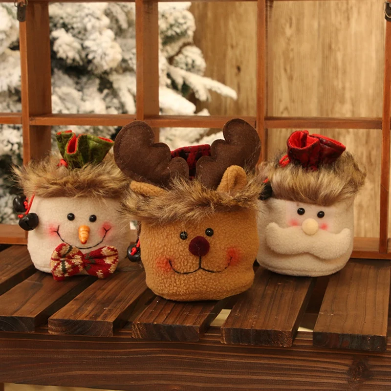 3 шт., Рождественские подарочные сумки для кукол, пакеты для конфет со шнурком, 3D Рождественские сумки для яблок, снеговик, Лось, Санта-Клаус