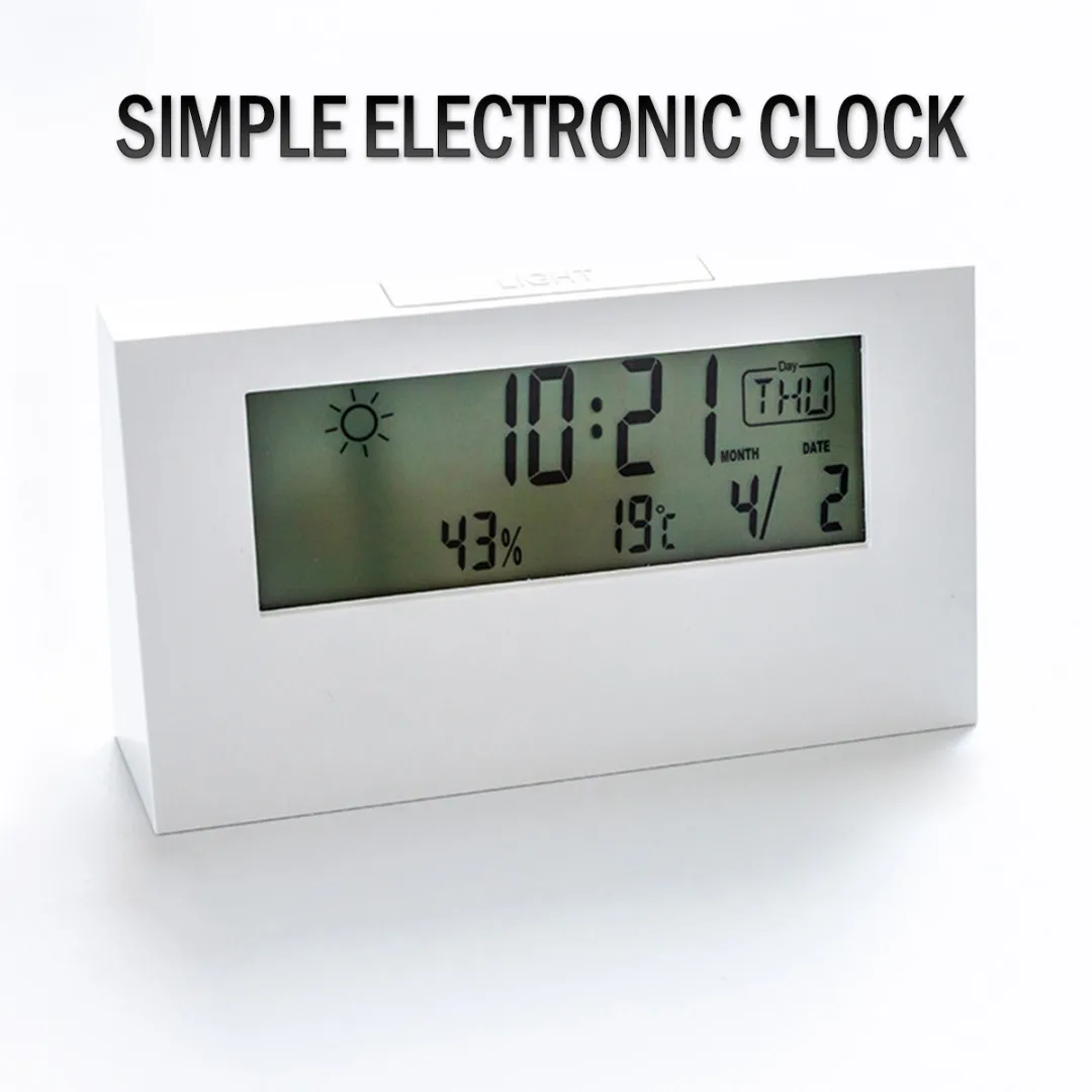 1шт 2 в 1 ЖК-цифровой будильник с функциями температуры/влажности, отображения погоды/ даты недели / повтора для домашнего офиса, отеля