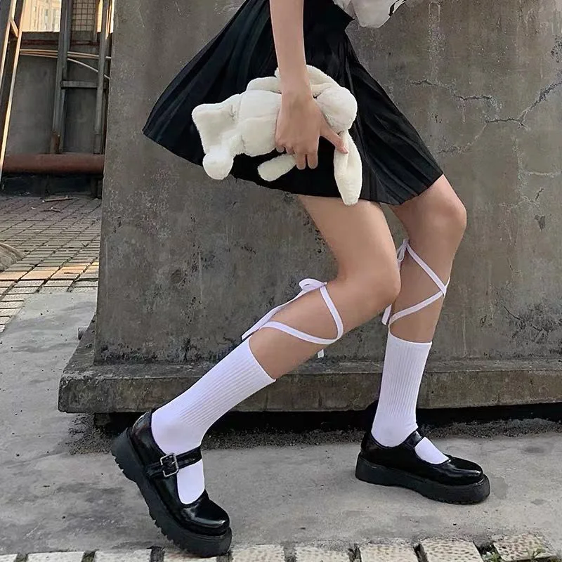 Высокие уличные носки, чулки на ремешках, крутые женские носки для девочек, японские студенческие носки в стиле Лолиты, Детские летние хлопчатобумажные носки JK.