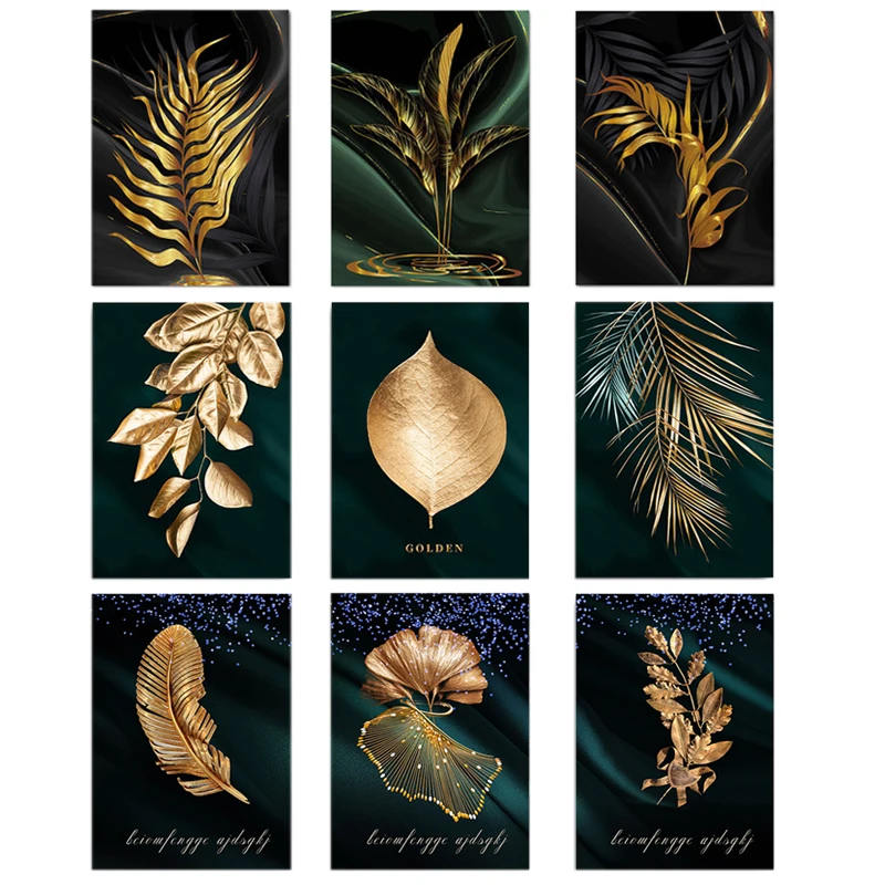 Картина на холсте с золотыми пальмовыми листьями в скандинавском стиле, роскошный плакат с золотыми листьями и настенные принты с изображением Домашнего декора стен спальни