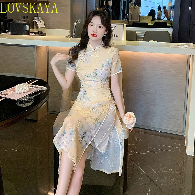 Новый элегантный ретро-стиль, улучшенное традиционное китайское платье с короткими рукавами, современная женская одежда