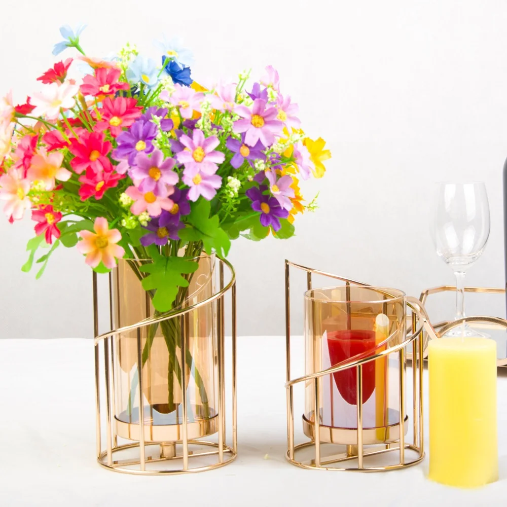Подсвечники с гальваническим покрытием, Живой Романтический цветочный горшок, Креативная золотая бутылка для хранения, ваза для украшения ужина на день рождения