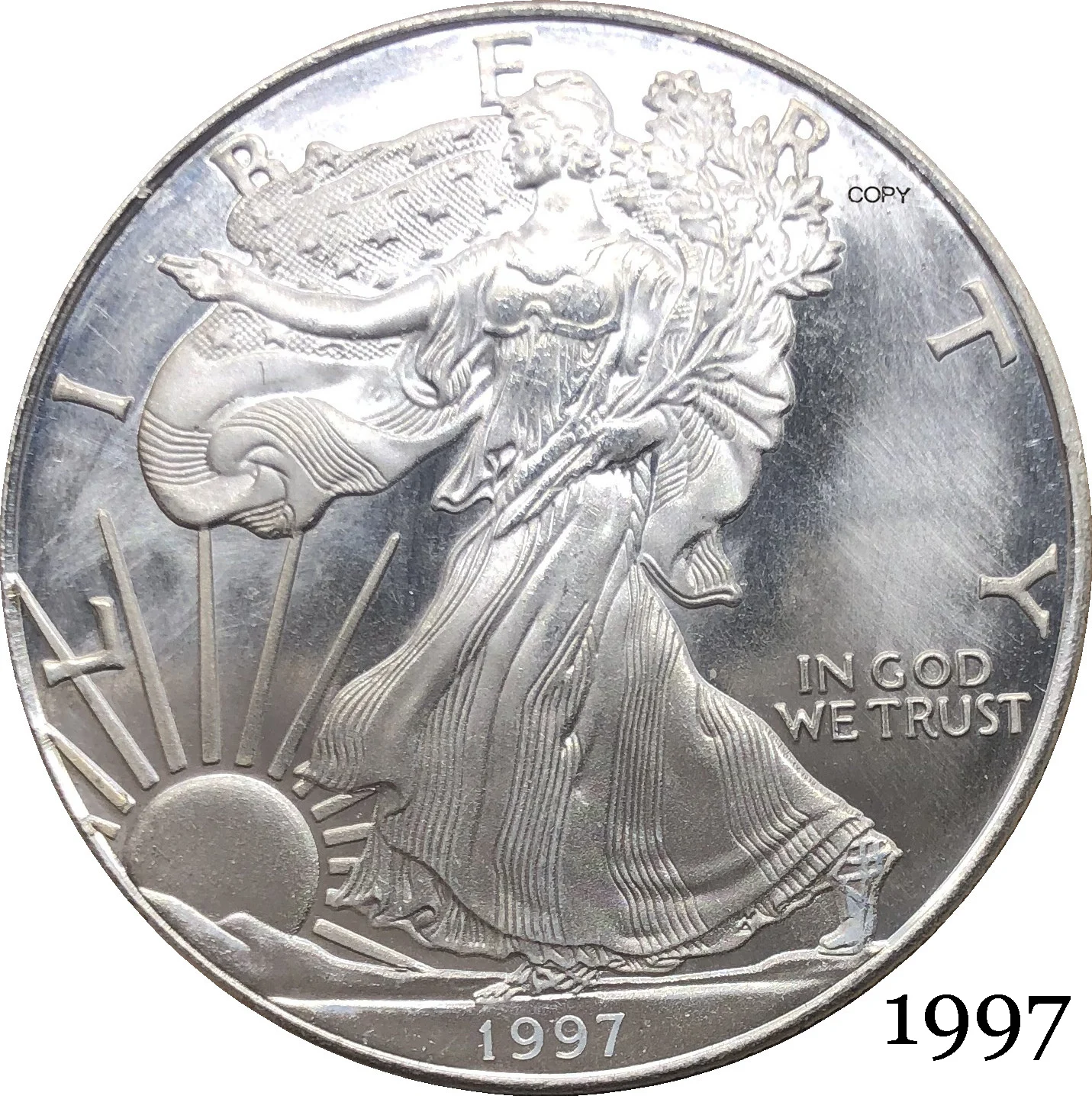 Соединенные Штаты Америки 1997 In God We Trust 1 УНЦИЯ серебряных слитков Eagles, Памятная монета с серебряным покрытием в один доллар