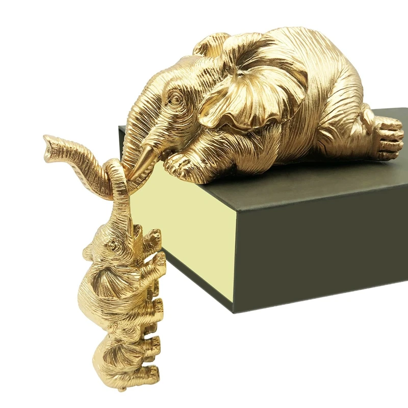 Статуя слона для домашнего декора Золотой декор в виде слона, Статуэтка слона, мать и 2 Статуэтки слоненка, Подвесные