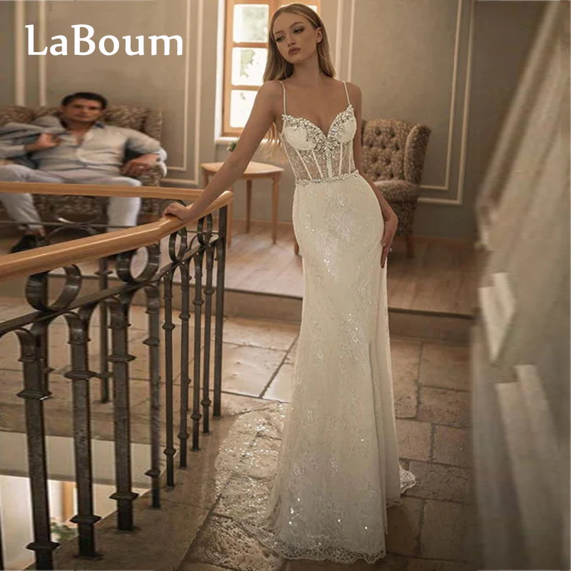 LaBoum изысканное свадебное платье для невесты 2023 бисером V-образным вырезом с блестками Русалка свадебное платье Vestidos новья فستان حفلات ال