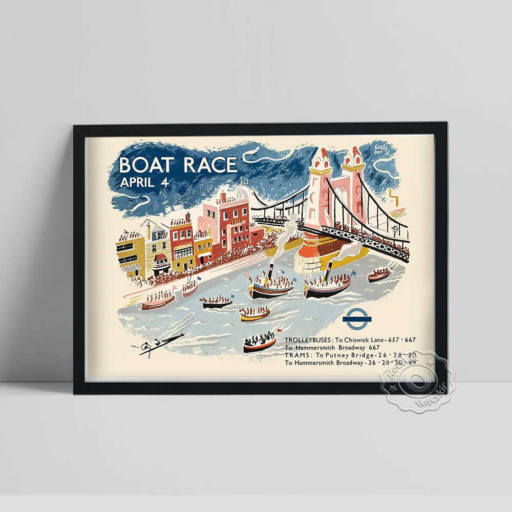 Афиша о путешествиях по Лондону 1936 года и ежегодных лодочных гонках, цветной рисунок, британские художественные гравюры, Туристический сувенир, Винтажный арт-декор для дома