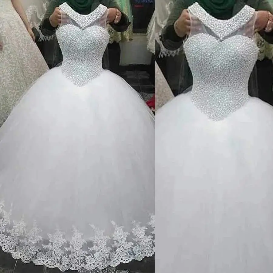 Vestidos de Novia, бальное платье с круглым вырезом, Тюлевое свадебное платье 2020, Качественное кружевное свадебное платье принцессы