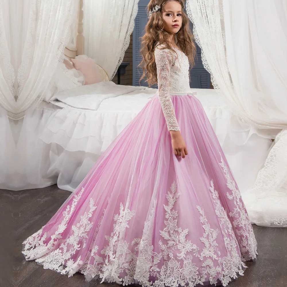 Свадебные платья для цветочниц с круглым вырезом, кружевное платье длиной до пола, Изысканное элегантное платье для первого причастия, нарядные платья для девочек