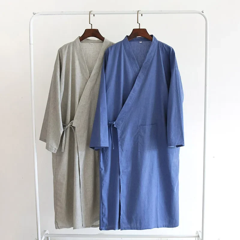 8 цветов, Традиционное Японское Кимоно, ночная рубашка для мужчин, Вьетнамская одежда для купания, пижамы, хлопок, Весенний Корейский свитер, Серый Темно-синий