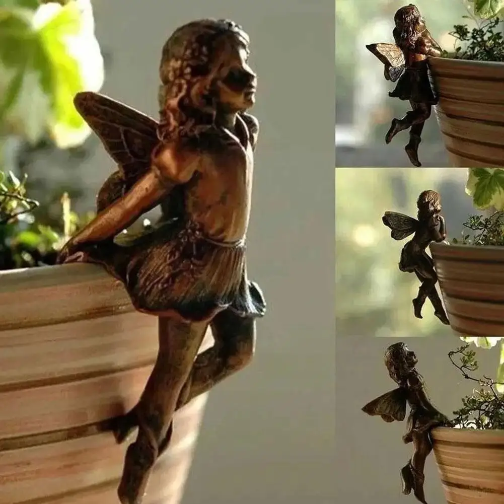 Мини-девочка-ангел, Подвесная чашка, декор из смолы, Сказочная комбинация, Декор краев цветочной корзины для дизайна сада, Волшебные горшки для объятий M8E2
