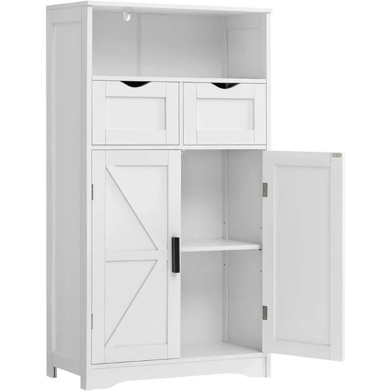 Напольный шкаф с 2 дверцами и 2 выдвижными ящиками, шкаф для хранения с регулируемой полкой, отдельно стоящий деревянный органайзер для хранения