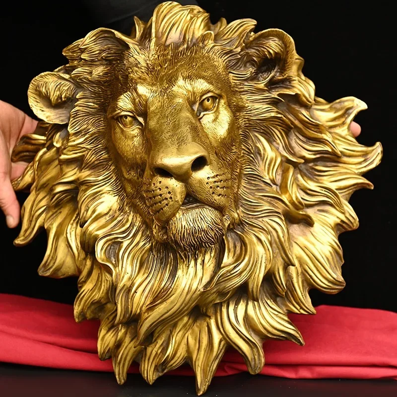42 см заводская Настенная голова животного Самец льва Народное Бронзовое Медное украшение для дома Маска с головой Льва Статуя Скульптура