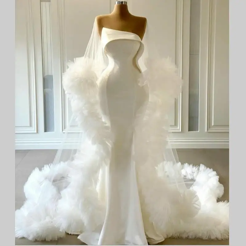 Скромные Атласные Свадебные платья Русалки 2021 года с оборками из тюля без бретелек По индивидуальному заказу Свадебные платья в богемном стиле Vestidos De Noiva