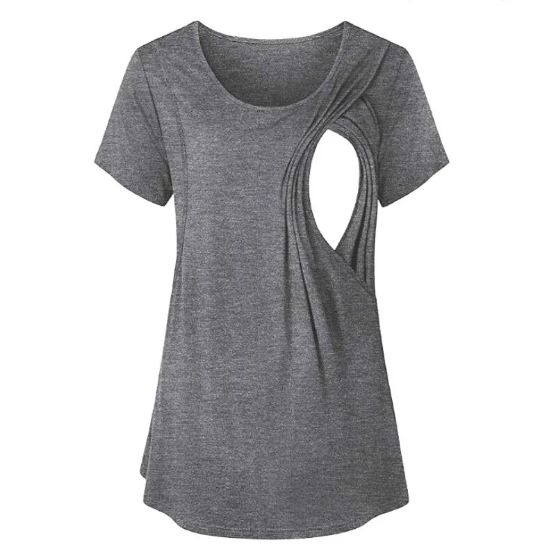 Женская футболка для беременных и кормящих женщин с коротким рукавом для беременных, однотонные топы для кормящих, блузка для грудного вскармливания, vestidos