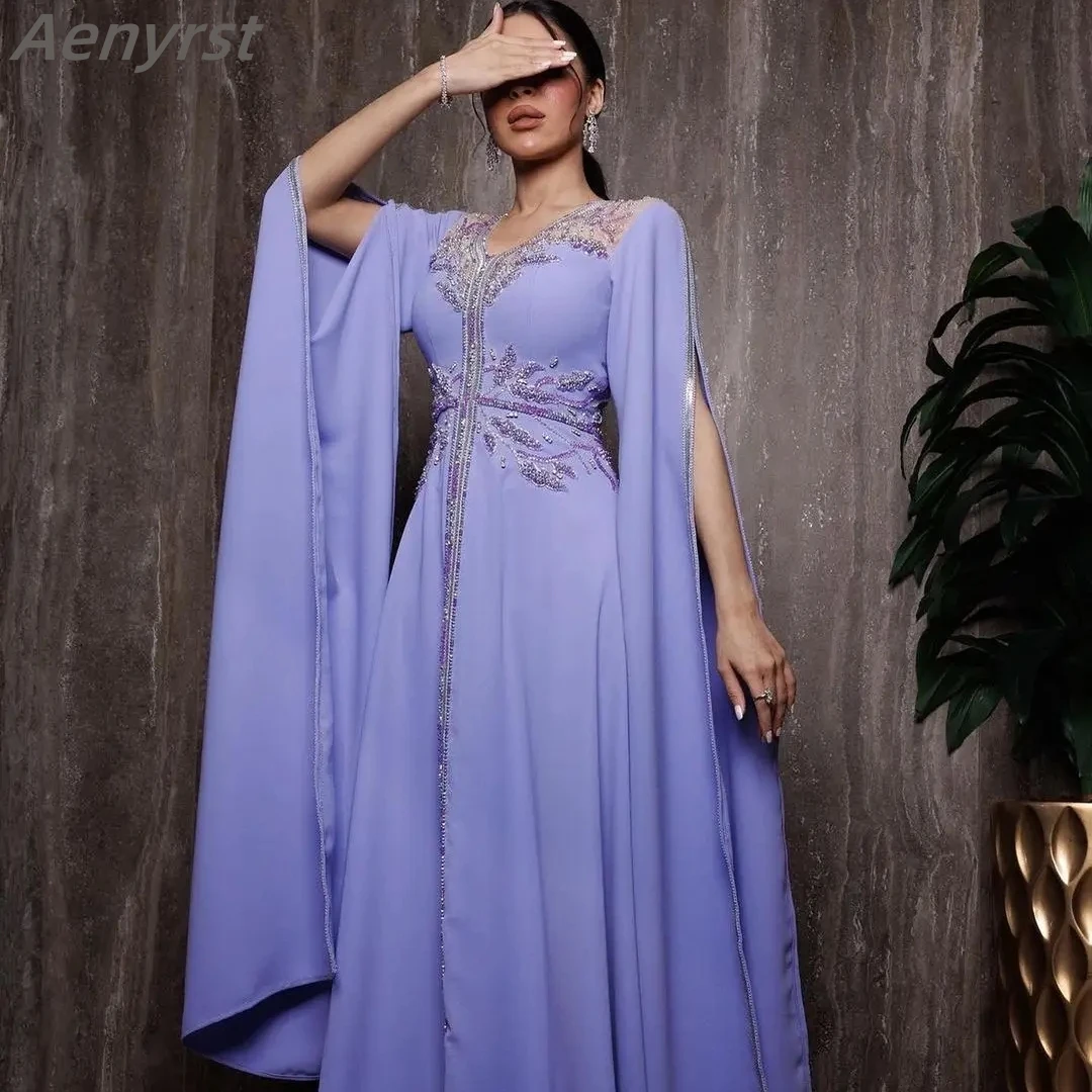 Элегантное платье для выпускного вечера с V-образным вырезом, расшитое бисером Crystal Illusion, вечернее платье из шифона длиной до пола, женские вечерние платья для вечеринок в Саудовской Аравии 2024 г.
