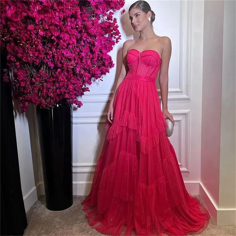 Винтажное розовое вечернее платье 2024 года в стиле знаменитостей, многоуровневый тюль в складку, женские вечерние платья для выпускного вечера
