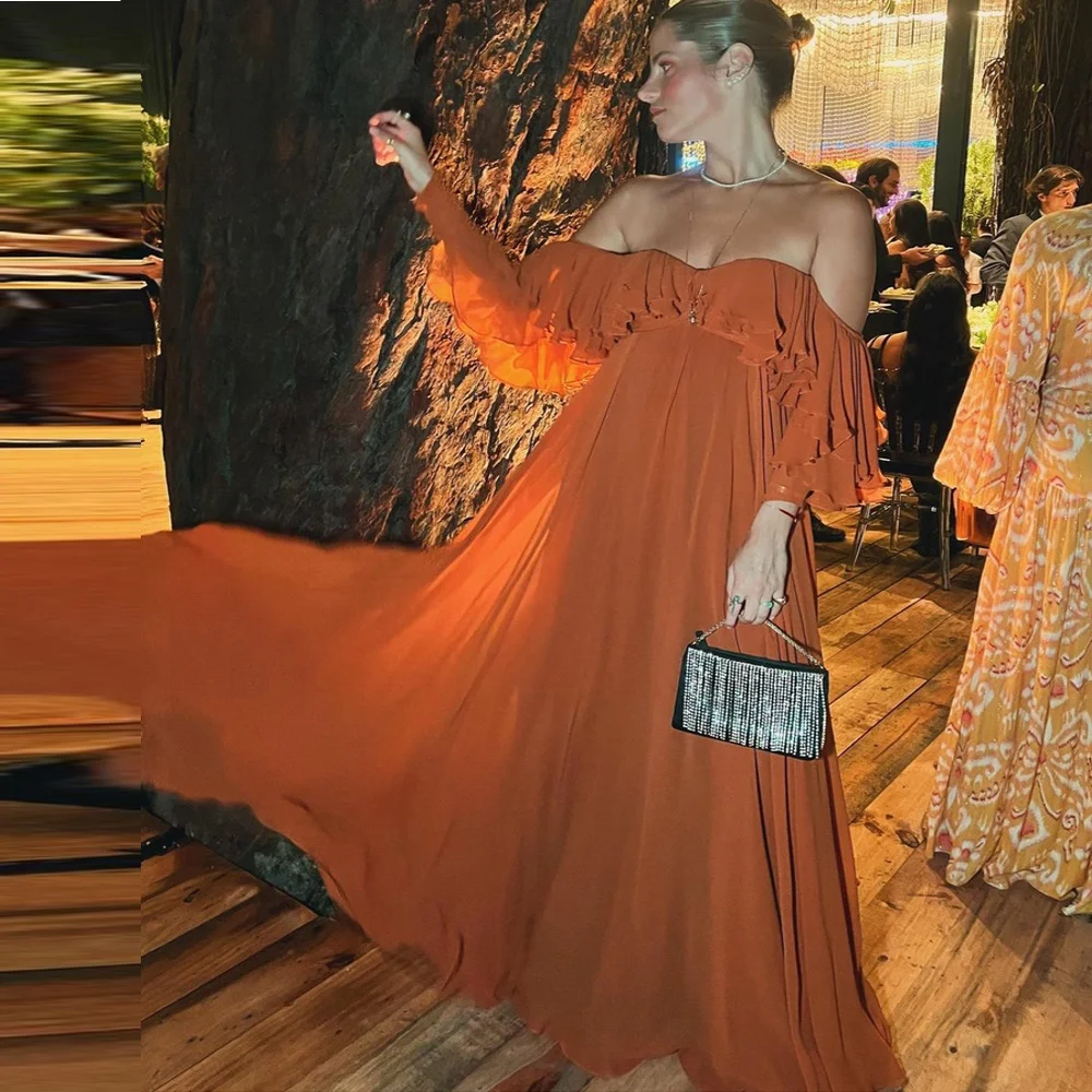 Katerina Элегантные Длинные Оранжевые шифоновые вечерние платья трапециевидной формы длиной до пола, платье для выпускного вечера с оборками, женское вечернее платье для вечеринки