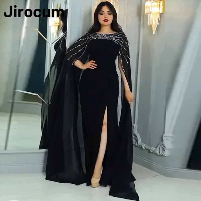Jirocum Элегантное платье для выпускного вечера с круглым вырезом, женское вечернее платье с длинным рукавом, расшитое бисером, длина до пола, черное, 2024, платья для официальных мероприятий