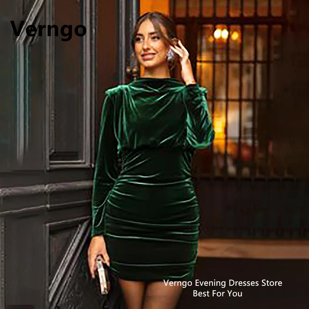 Зеленое / красное /синее мини-платье Verngo с высоким воротом и длинными рукавами, Бархатные вечерние платья Русалки для женщин 2024 Ourfit