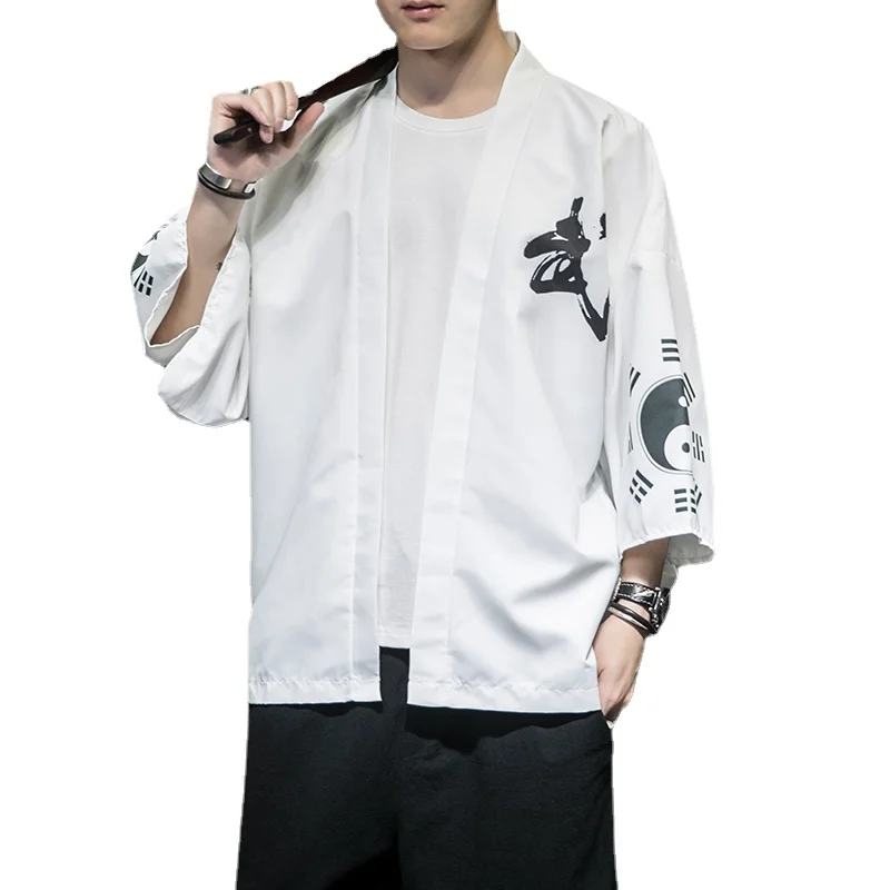 Японское кимоно Хаори, мужской жакет-кардиган, мужская японская одежда, рубашка в азиатском стиле 5XL, летняя солнцезащитная куртка 2024 г.