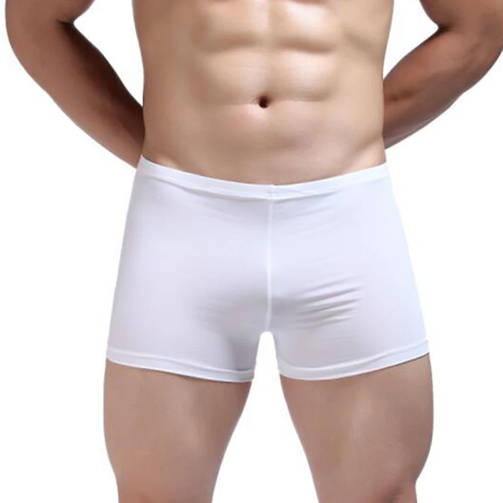 Мужские боксеры Ice Silk, плавки, эластичное нижнее белье, шорты с низкой посадкой, U-образные трусики-мешочки, мужские прозрачные трусы, плавки для сна