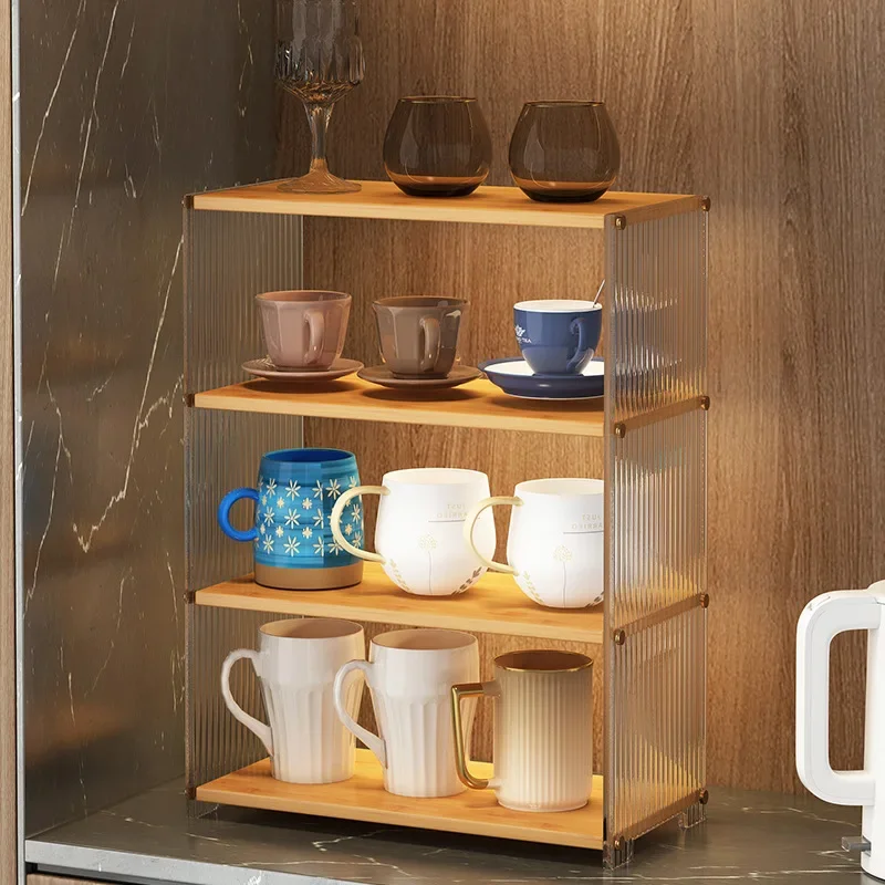 4-слойные настольные акриловые шкафы для хранения Многослойных чашек, чайных сервизов, чайных пакетиков, стеллажа для хранения кухонных приправ