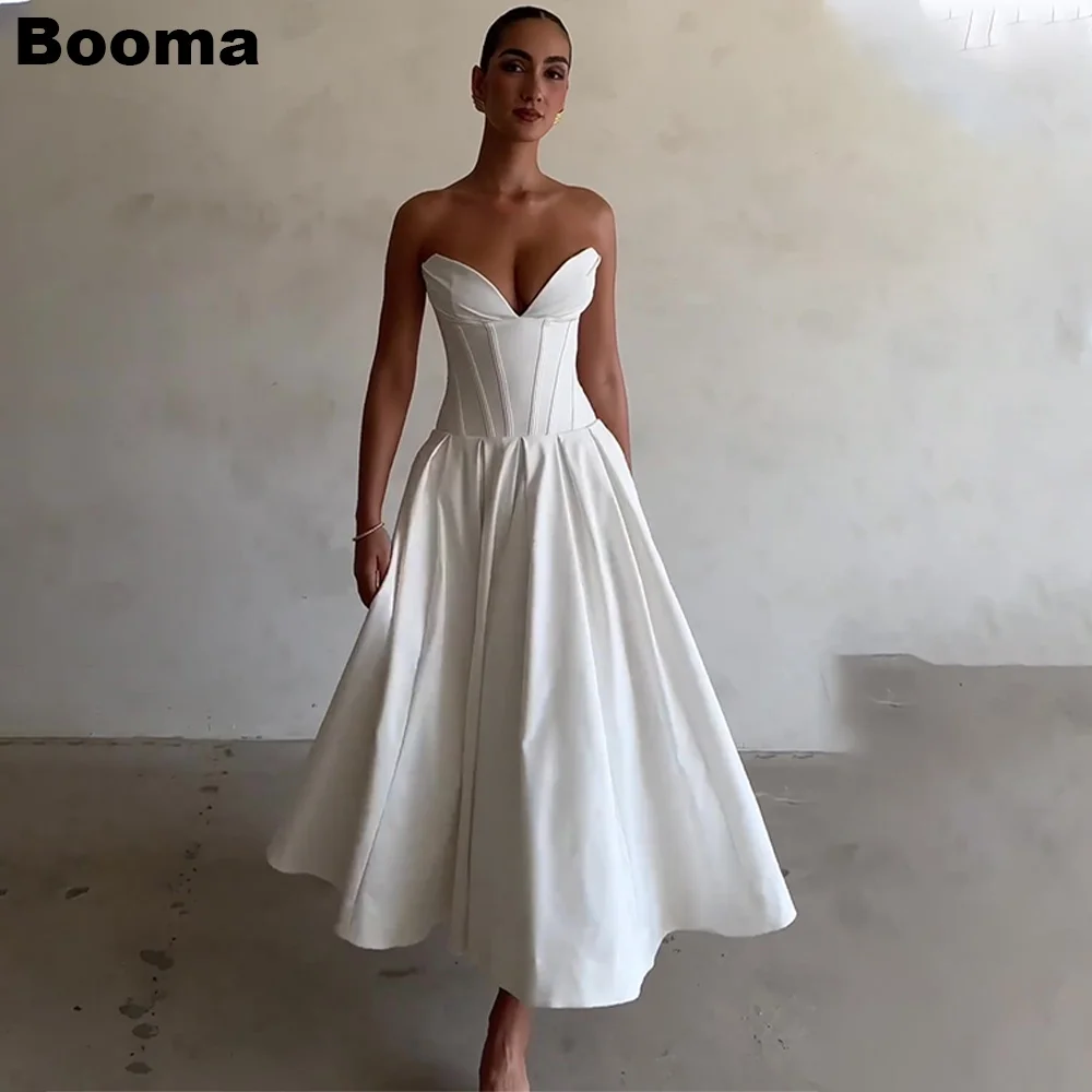 Booma Простые свадебные платья Миди трапециевидной формы, без рукавов, с корсетом на косточках, платья для выпускного вечера для женщин, вечернее платье для гостей свадьбы
