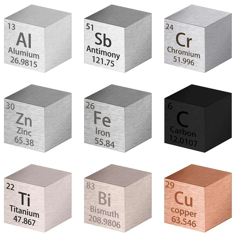 9шт Квадратная периодическая таблица плотностью 10 мм Квадратный куб из чистого металла для коллекций Elements Материал Хобби