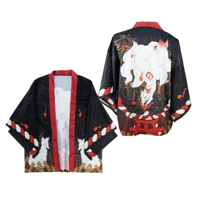 Кимоно Crane Koi в японском стиле, уличная одежда Токио, мужской Женский кардиган Haori, Японская одежда для девочек, одежда из аниме Fox, кимоно-кардиган