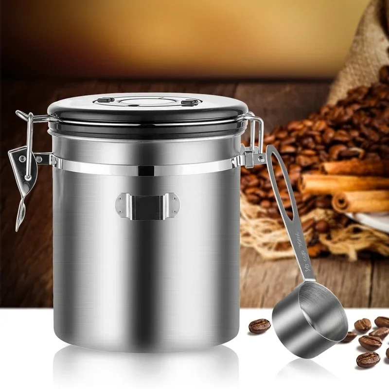 Контейнер для хранения кофе, герметичная канистра для кофе из нержавеющей стали, контейнер для кофейных зерен с клапаном CO2 для сохранения свежести зерен