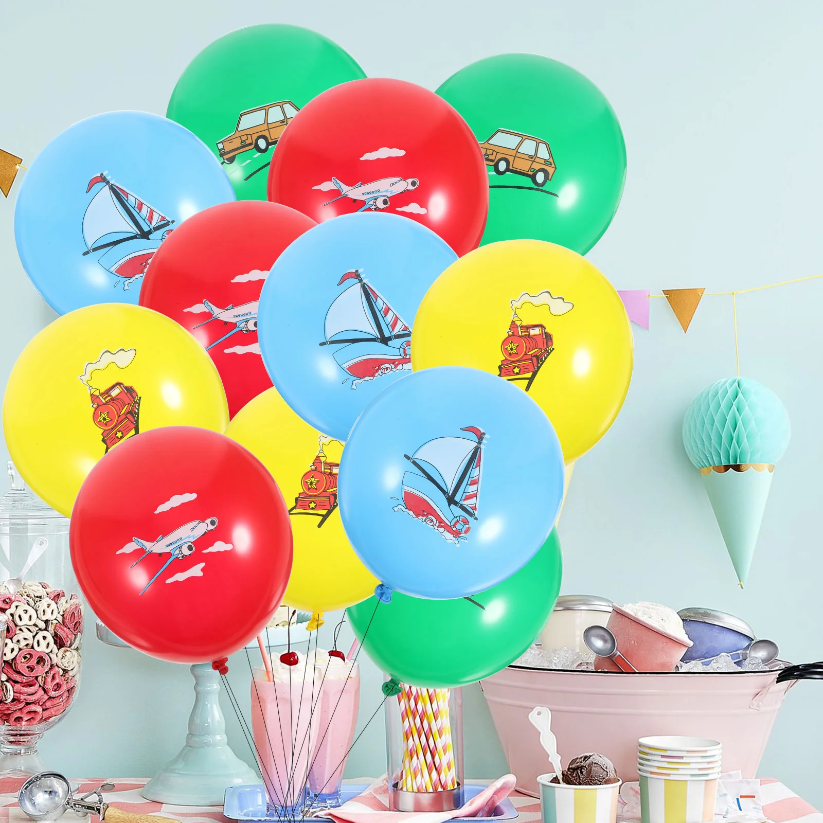 12 шт. Набор вставок для торта с воздушными шарами в транспортной тематике, Реквизит для фотосессии, Декор для вечеринки, День Рождения, Автомобиль Happy