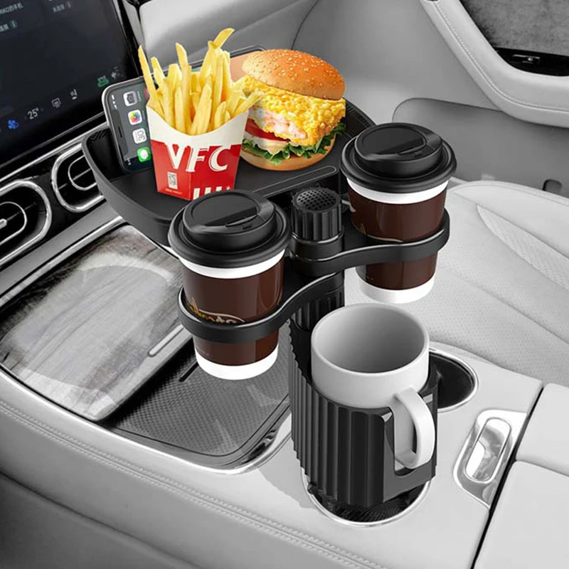 Многофункциональный автомобильный подстаканник с поворотом на 360 градусов, регулируемый поднос для еды, прикрепляемый поднос, столик для подстаканников, расширитель 4