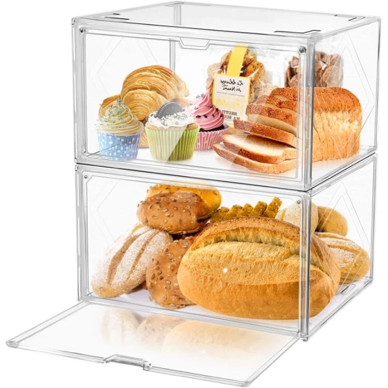 Новая Большая пластиковая хлебница ONLYOILY 2ШТ, держатель для хлеба, штабелируемый двухслойный контейнер для хранения хлеба, Прозрачные хлебницы