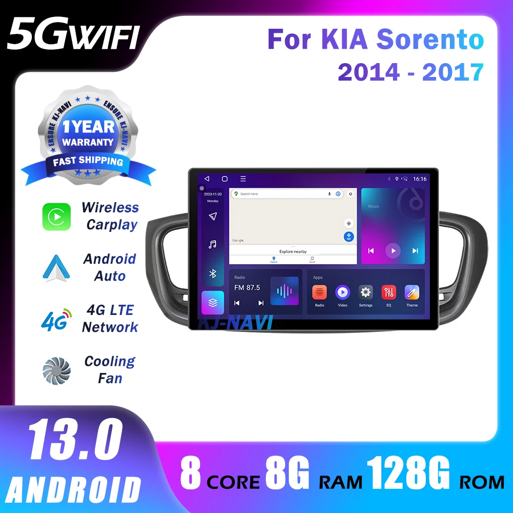 13,1 Дюймовый Автомобильный Радиоприемник Android 13 Для KIA Sorento 2014-2017 QLED Мультимедийный Плеер GPS Навигация BT Беспроводной Carplay 4G 5GWifi