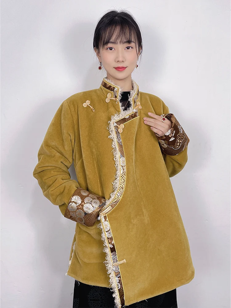 Тибетская одежда Для женщин 2023, Новое зимнее платье для путешествий по Тибету, этническое ветровое пальто с хлопковой подкладкой