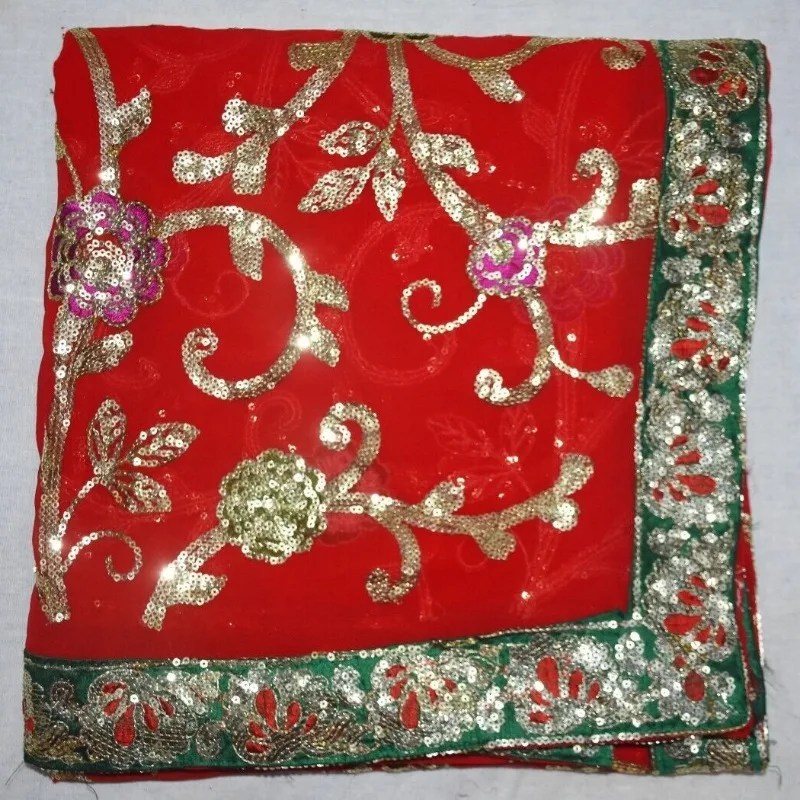 Сари для женщин в Индии, винтажный свадебный шарф из пайеток, расшитый бисером, фата из жоржета