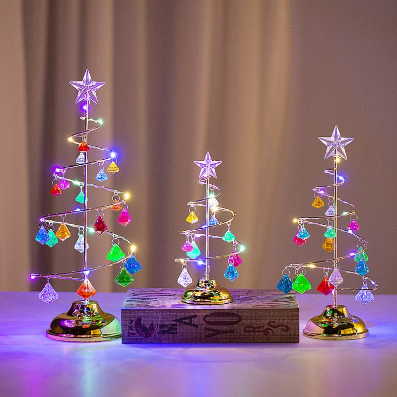 Рождественские украшения подарки гальваническое покрытие кованое дерево светодиодный светящийся кристалл Рождественская елка хрустальные настольные украшения
