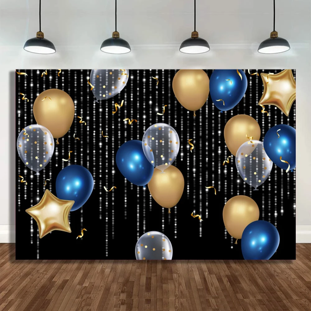 Изготовленный на заказ Фон для вечеринки с воздушным шаром из черного золота для взрослых С Днем Рождения Фоновая фотография со вспышкой Фотоколл Реквизит для фотостудии