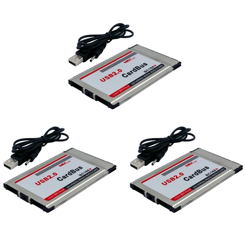 3X PCMCIA-USB 2.0 Cardbus Двойной 2-портовый адаптер для карт 480M для портативного компьютера