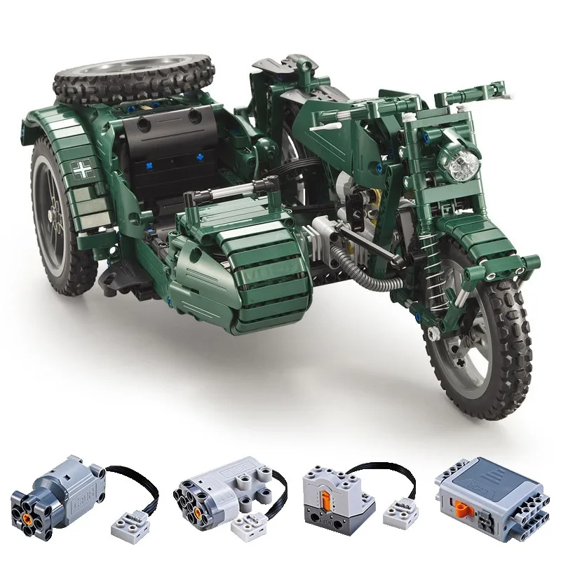 Военная модель мотоцикла, набор строительных блоков для трехколесного велосипеда 